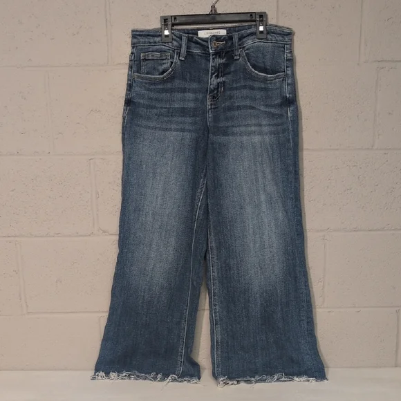 Vervet Lovervet Mid Rise Raw Hem Crop Wide Leg Jeans Size 25 - Picture 2 of 6